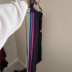 adidas Black Track Pants with Pink & Blue Side Stripes